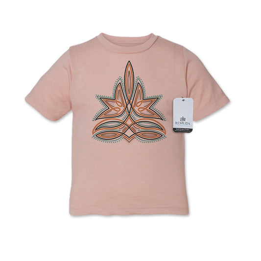 Western Boot Stitch Western Toddler Kids Tee T-Shirt Peach