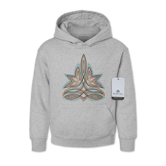 Western Boot Stitch Youth Kids Western Pullover Hoodie Heather Gray