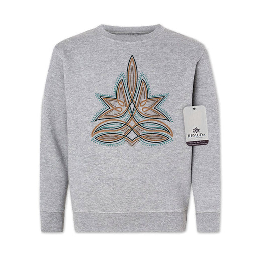 Western Boot Stitch Youth Kids Sweatshirt heather-gray