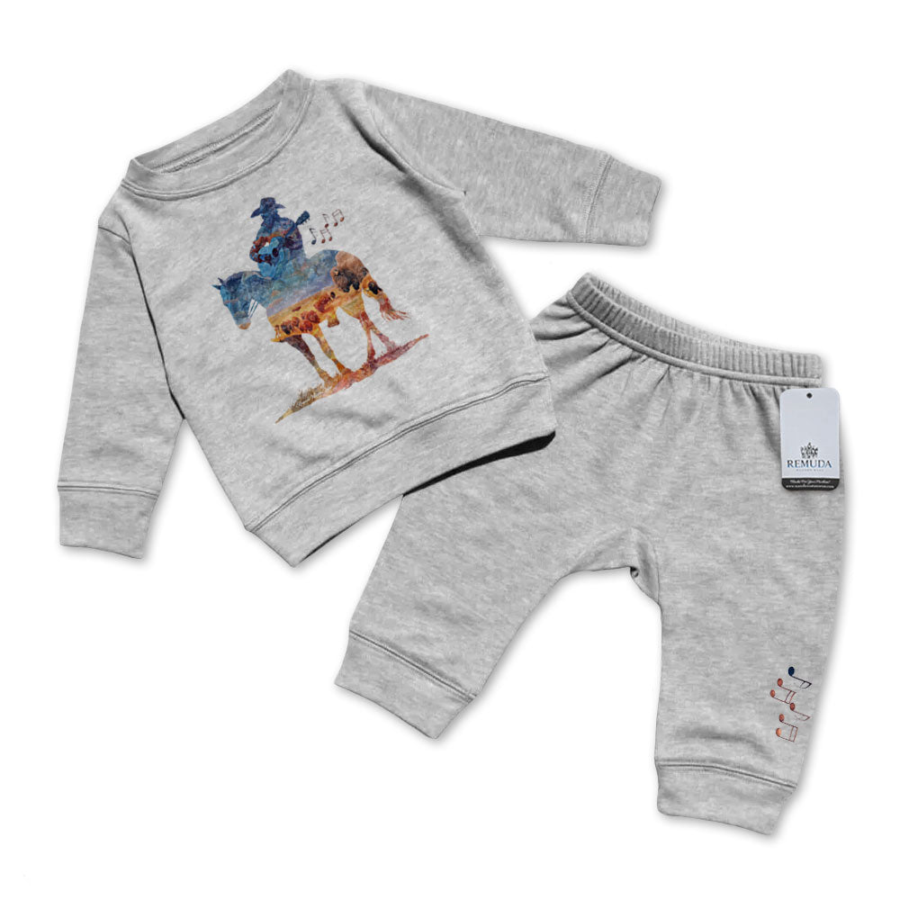 Where The Buffalo Roam - Infant Watercolor Western 2 Piece Sweatsuit