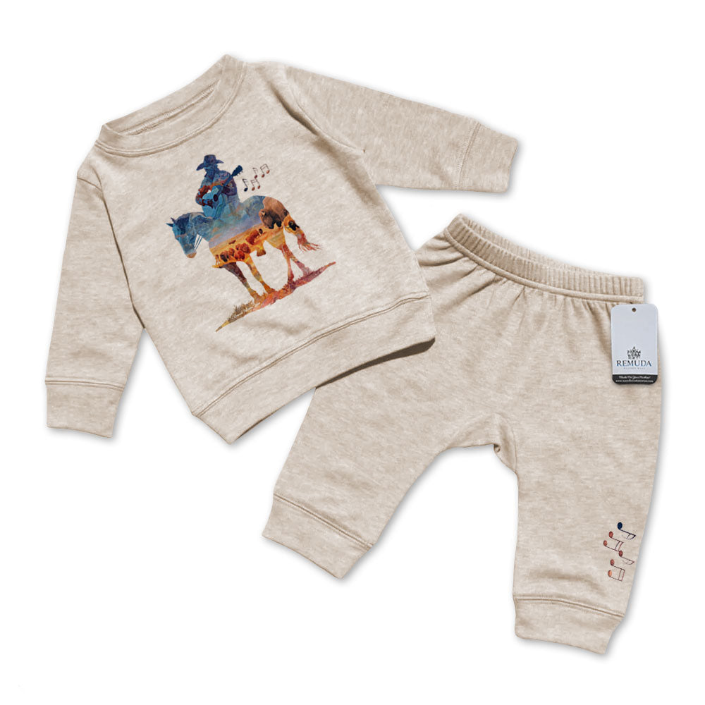 Where The Buffalo Roam - Infant Watercolor Western 2 Piece Sweatsuit