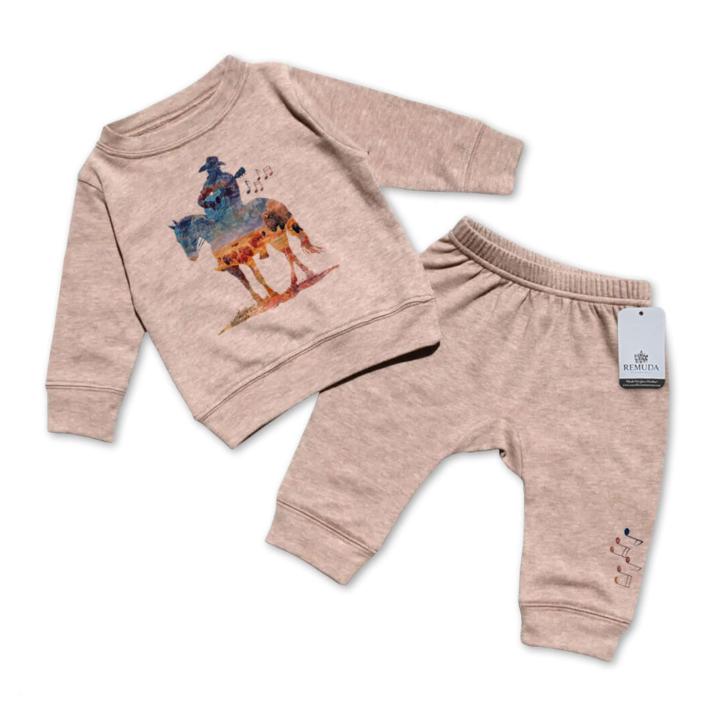 Where The Buffalo Roam - Infant Watercolor Western 2 Piece Sweatsuit