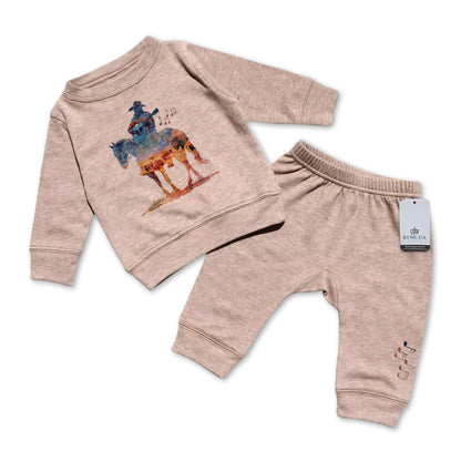 Where The Buffalo Roam - Infant Watercolor Western 2 Piece Sweatsuit