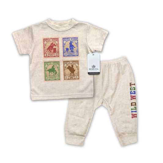 Wild West Rodeo Stamps Infant Western 2-Piece Sleepwear Pajamas Oatmeal