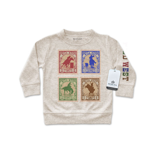 Wild West Rodeo Stamps Western Infant Long Sleeve Pullover Shirt Oatmeal