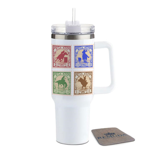 Wild West Rodeo Stamps Insulated 40oz Western Tumbler w/ Handle