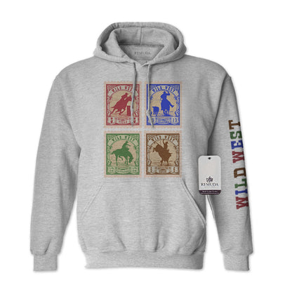 Wild West Rodeo Stamps Adult Unisex Western Hoodie Sport Gray