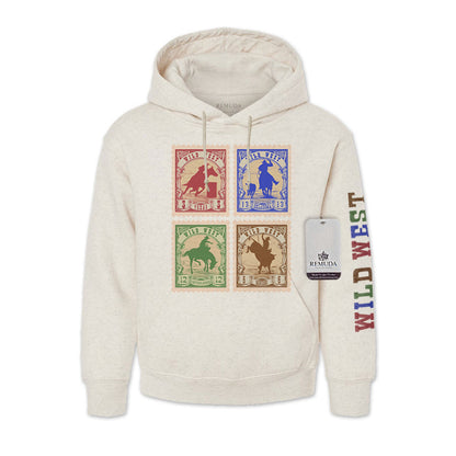 Wild West Rodeo Stamps Adult Unisex Western Hoodie Oatmeal