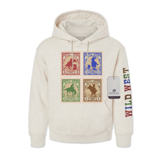 Wild West Rodeo Stamps Adult Unisex Western Hoodie Oatmeal
