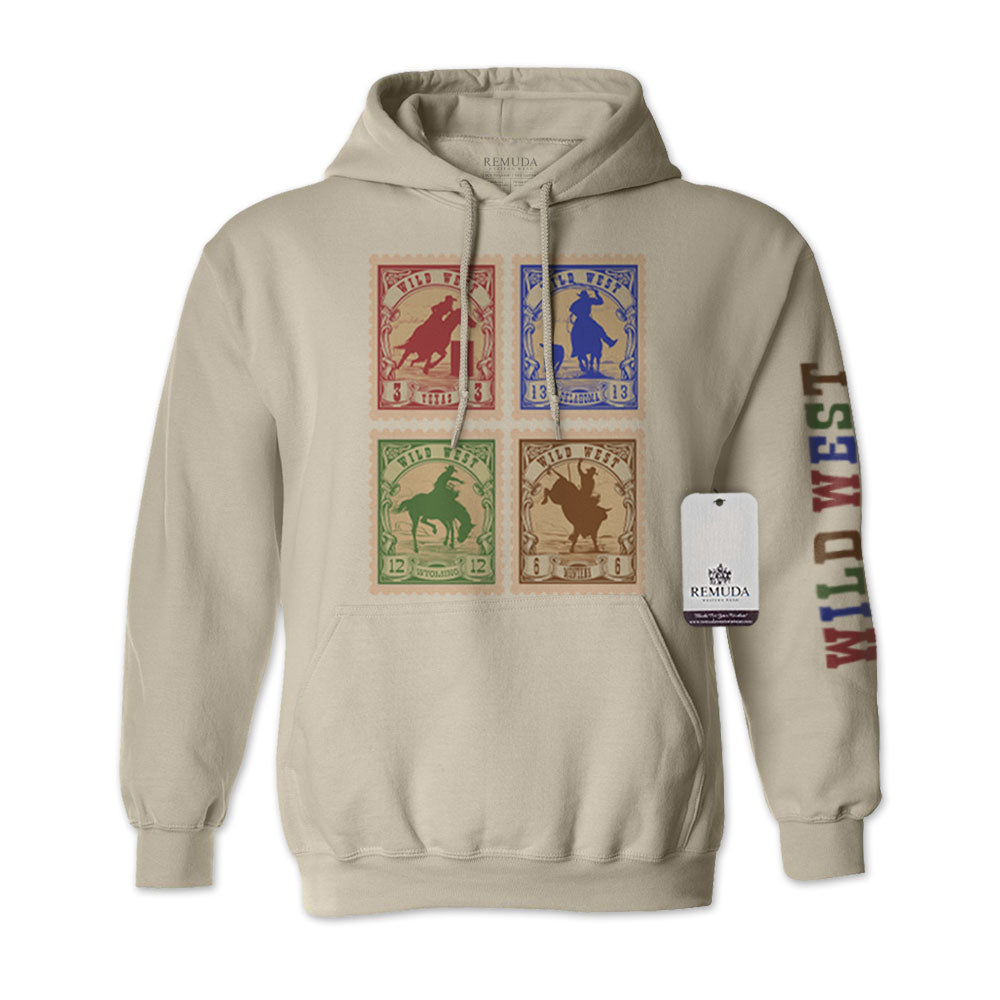 Wild West Rodeo Stamps Adult Unisex Western Hoodie Sand