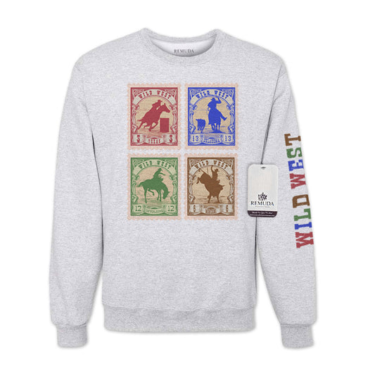 Wild West Rodeo Stamps Adult Unisex Western Sweatshirt Ash Gray