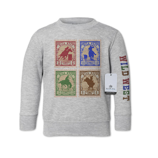 Wild West Rodeo Stamps Western Toddler Sweatshirt Gray