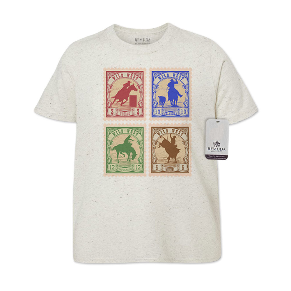 Wild West Rodeo Stamps Youth Western Tee T-Shirt Oatmeal
