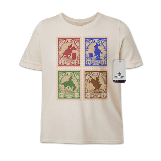 Wild West Rodeo Stamps Youth Western Tee T-Shirt Solid Natural
