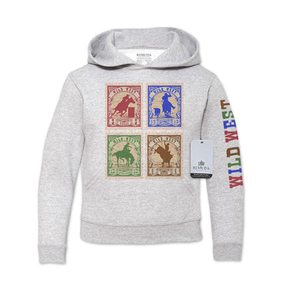 Wild West Rodeo Stamps Youth Western Pullover Hoodie Ash Gray