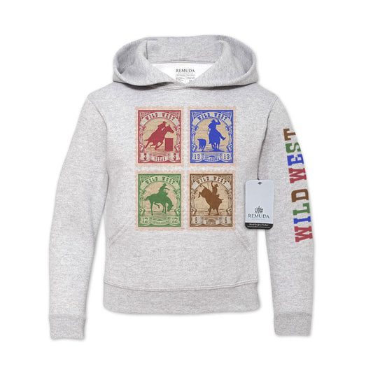 Wild West Rodeo Stamps Youth Western Pullover Hoodie Ash Gray
