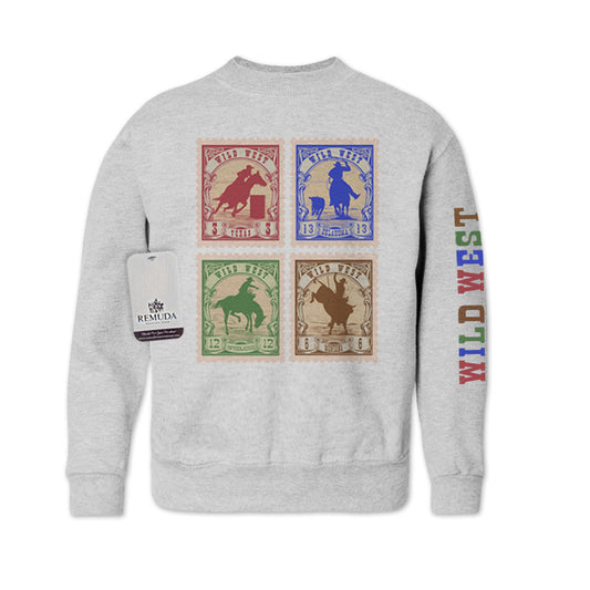 Wild West Rodeo Stamps Western Youth Sweatshirt Ash Gray